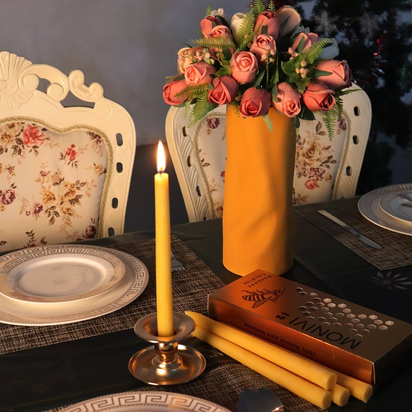 12-Pack Dripless Beeswax Taper Candles