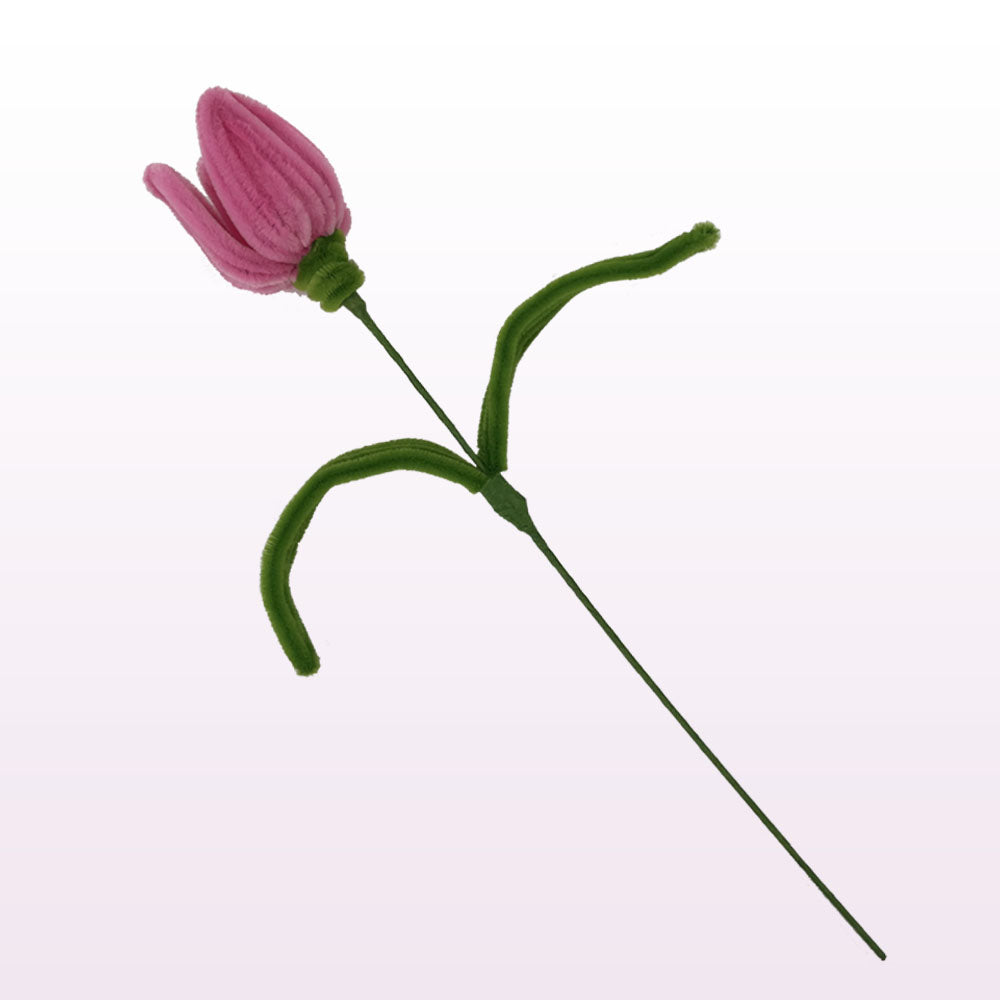 Pink flower bud on a green stem