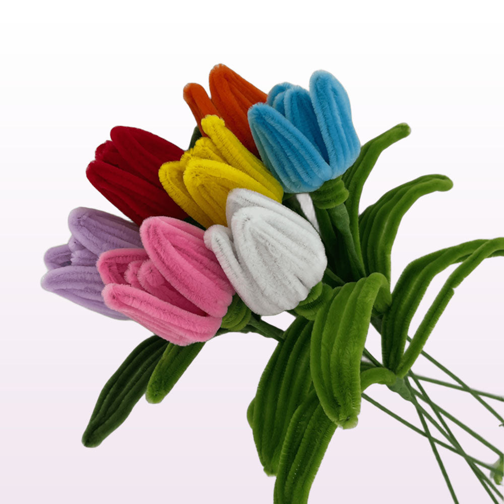 faux tulips with different colors