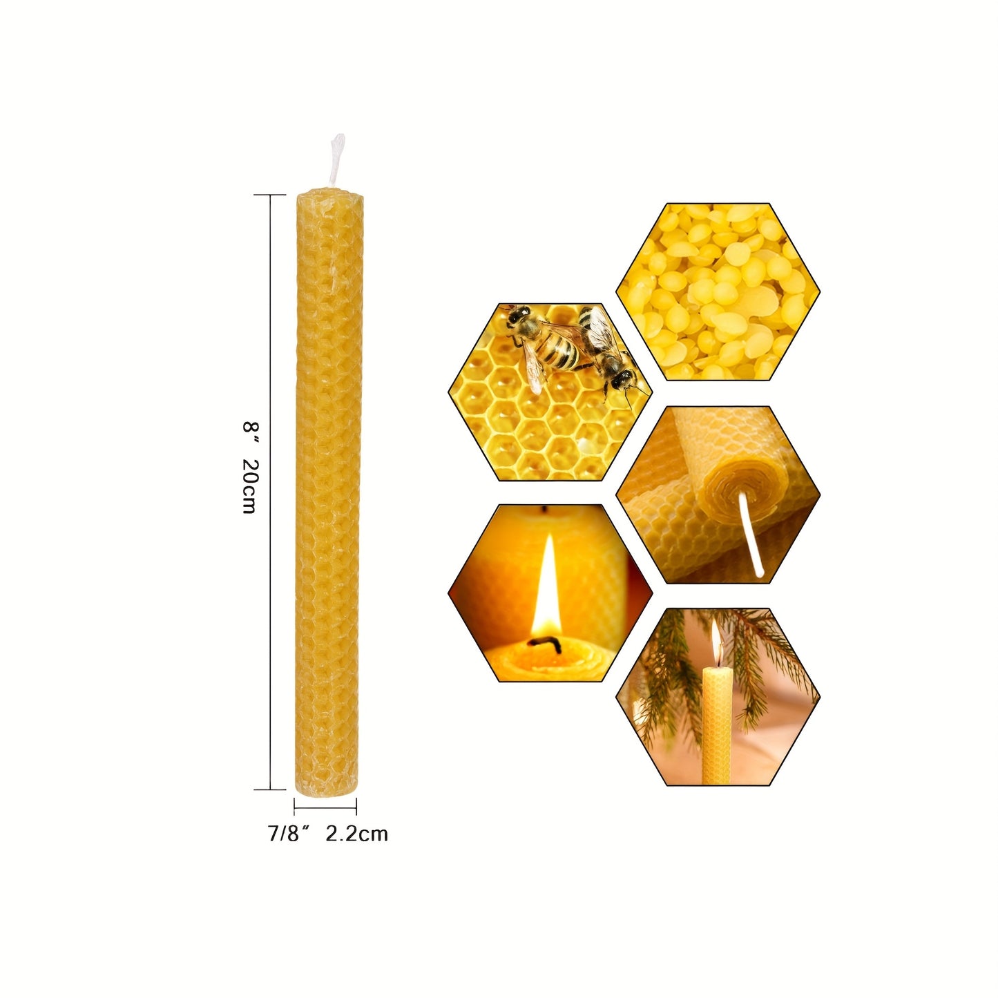 6-Pack 8" Hand Rolled Beeswax Candles